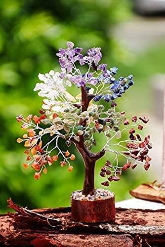 SUBSH Seven Chakra Natural Healing Gemstone Crystal Bonsai Fortune Money Tree for Good Luck, Wealth  Prosperity Home Office Kitchen Décor Spiritual Gift (Golden Wire and 300 Beads) Size 10-12 Inches…