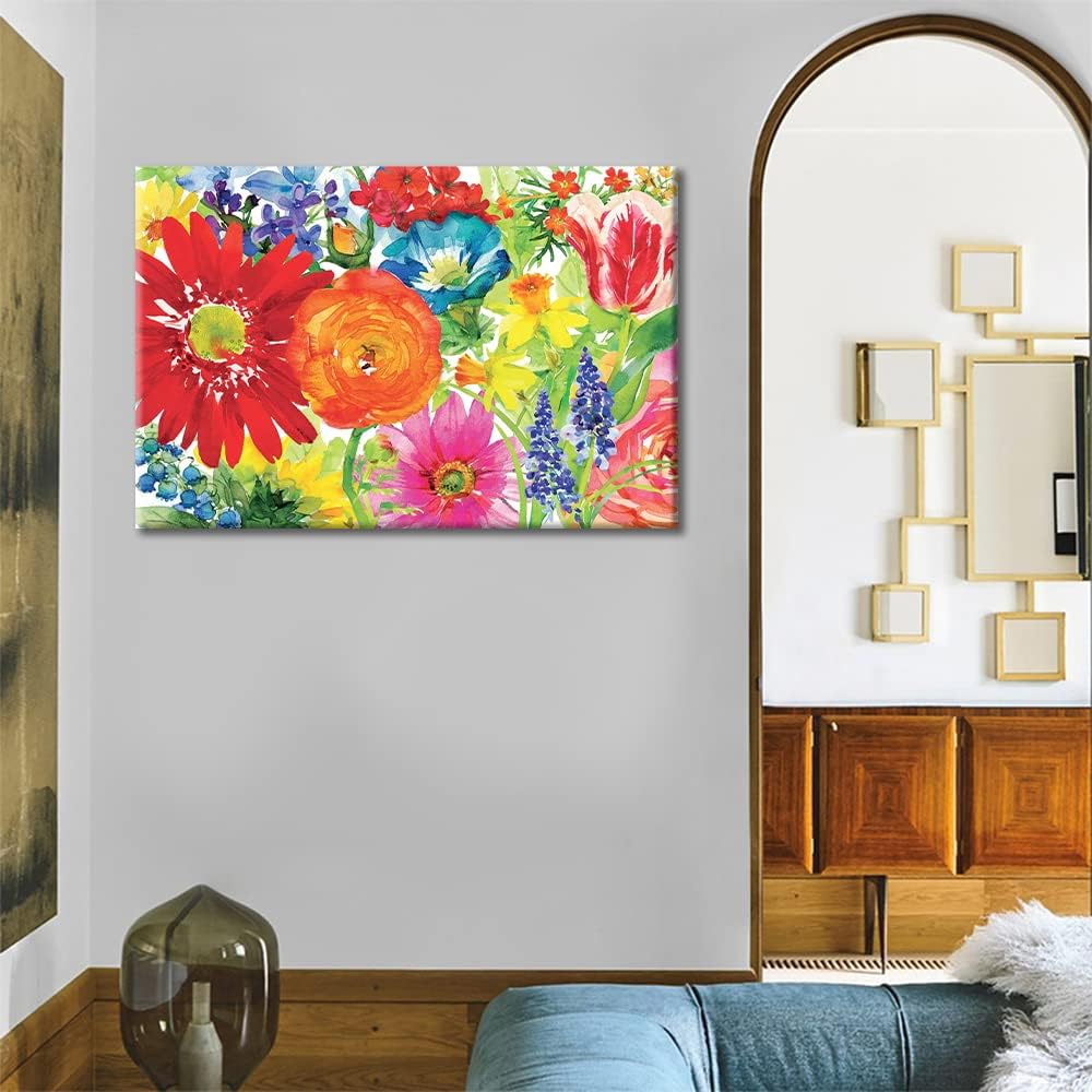 TUMOVO Art Work for Home Walls Colorful Flowers Print On Canvas Abundant Blooms Art Paintings Modern Canvas Prints Blooming Flowers Framed Wall Art Home Decorations for Living Room, 16 Wx24 H