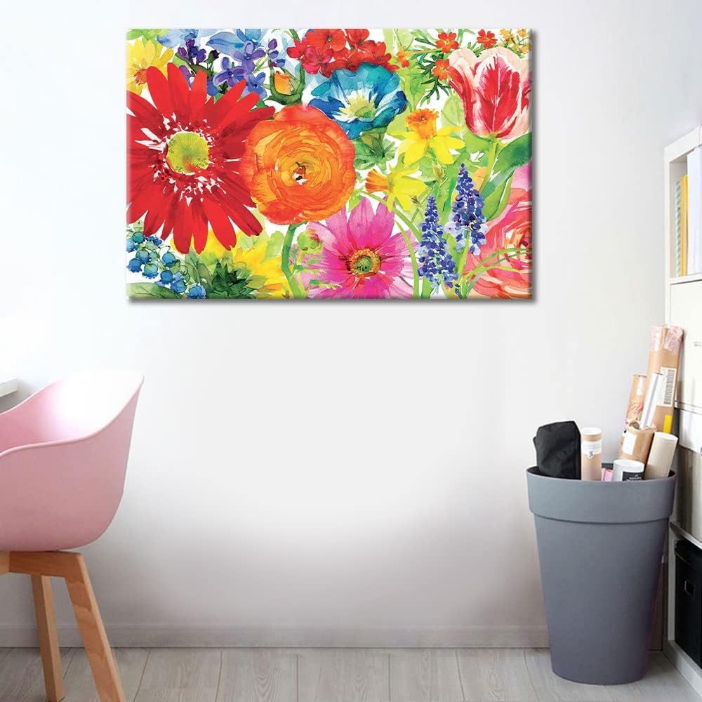 TUMOVO Art Work for Home Walls Colorful Flowers Print On Canvas Abundant Blooms Art Paintings Modern Canvas Prints Blooming Flowers Framed Wall Art Home Decorations for Living Room, 16 Wx24 H