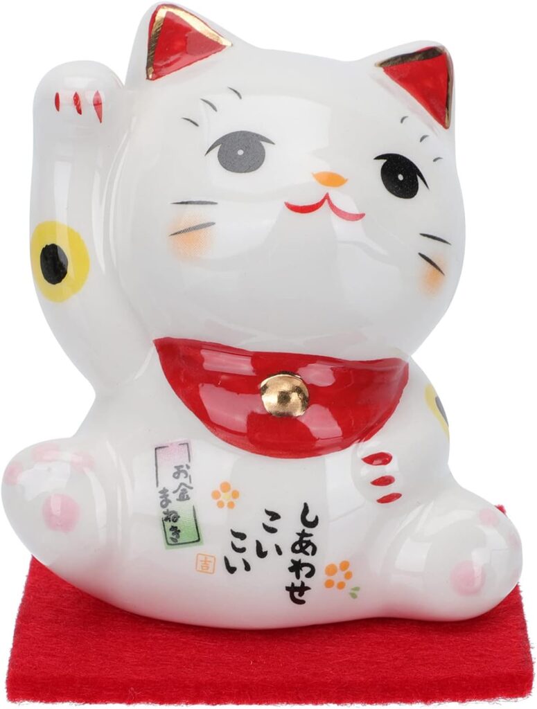 ABOOFAN Japanese Good Luck Cat Figurines Desktop Decor Ceramic Maneki Neko Lucky Cat Feng Shui Decor Wealth Fortune Cat for Gift Shop Home Office