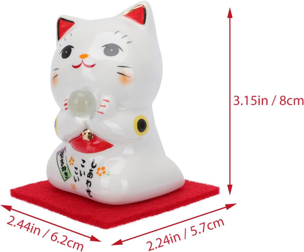 ABOOFAN Japanese Good Luck Cat Figurines Desktop Decor Ceramic Maneki Neko Lucky Cat Feng Shui Decor Wealth Fortune Cat for Gift Shop Home Office