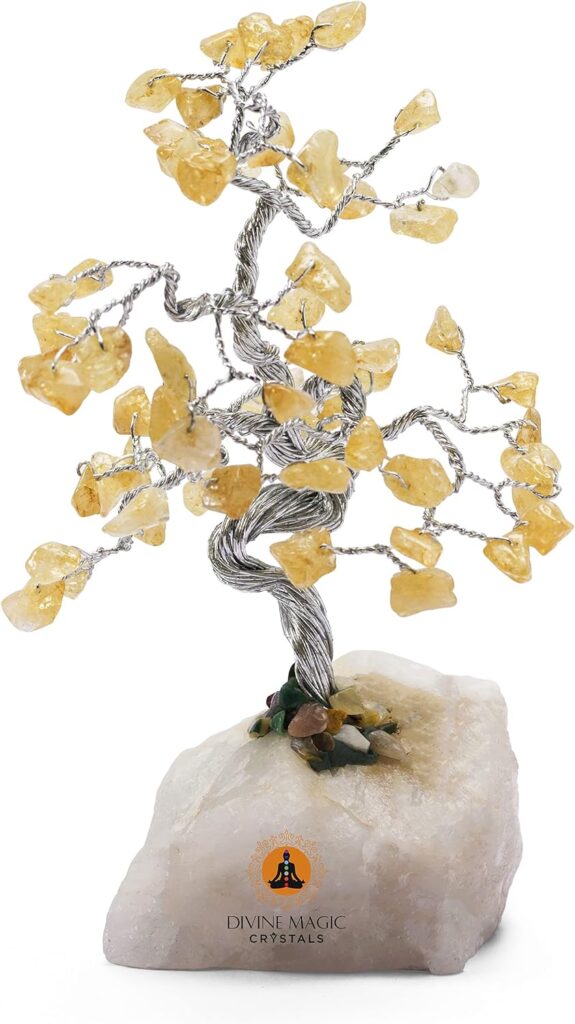 Divine Magic Handmade Yellow Crystal Healing Money Tree Living Room Feng Shui Wealth Good Luck Citrine Tree Decor Abundance and Prosperity Gifts