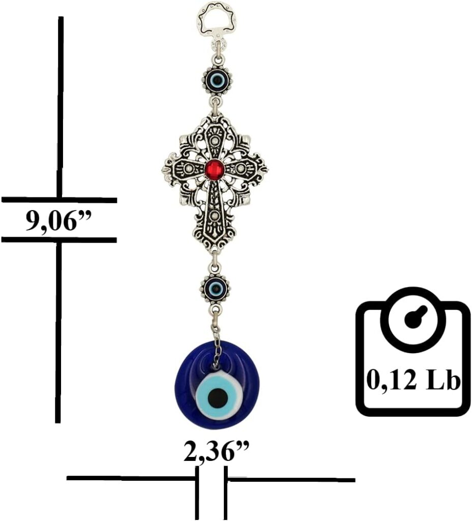 Evil Eye Decor Blue Evil Eye Cross with Red Stone Hanging Ornament Decoration Amulet Design for Abundance Good Luck and Blessings Pendant Spiritual Decoration for Car Home Wall Office Ornament