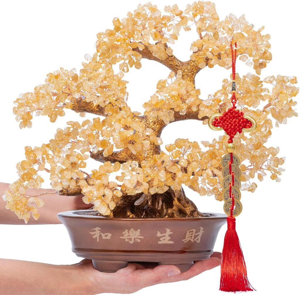 GEMBOURY Natural Large Citrine Tree,14Feng Shui Money Tree(1251 Gemstone Count)Citrine Crystal Tree for Abundance Prosperity Success Fortune Decoration Tree Bonsai for Home  Office Good Luck Wealth