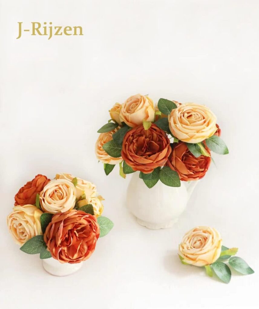 J-Rijzen Artificial Flowers Burnt Orange Silk Austin Roses Silk Flowers with Stem for DIY Wedding Bouquets Centerpieces Baby Shower Party Home Decorations