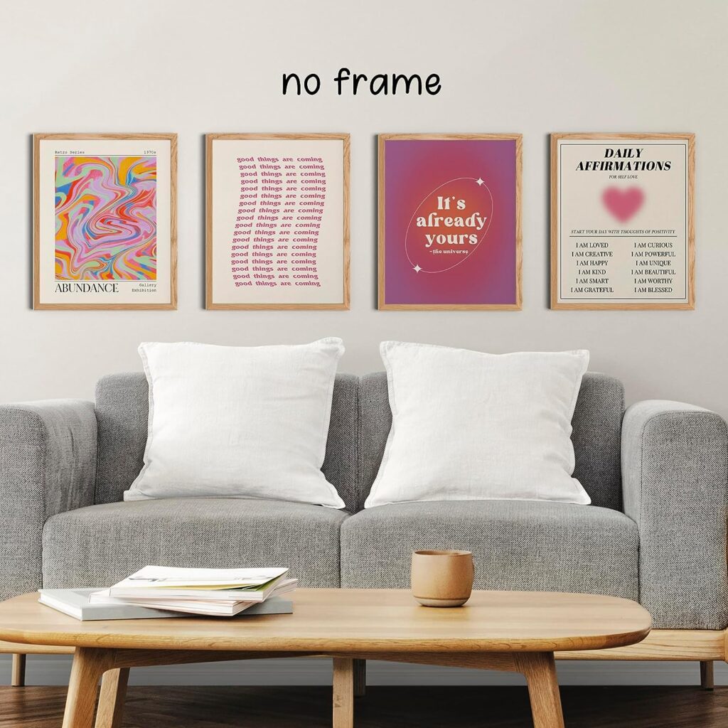 KEUSPI Trendy Y2K Preppy Pink Gradient Aura Abundance Daily Affirmations Its Already Yours The Universe Poster Prints For Dorm Decor,Trendy Decorations Prints Wall Art Unframed 8x10 Inches Set of 4