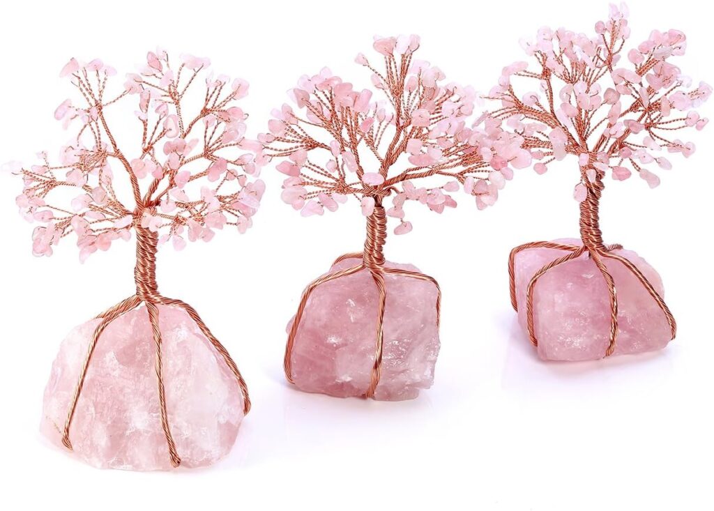 MANIFO Natural Rose Quartz Reiki Healing Crystals Money Tree Feng Shui Gemstone Decor Tree of Life Crystal Stones Decoration for Home Desk