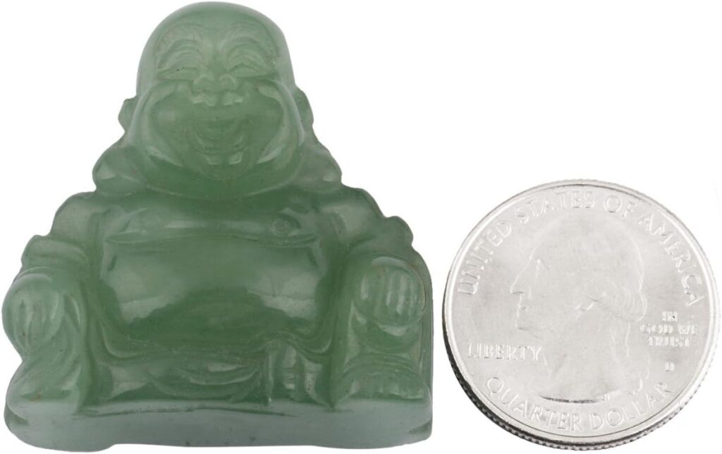 mookaitedecor Green Aventurine Happy Buddha Crystal Figurine Carved Statue Pocket Stone Home Decoration 1.5 inch