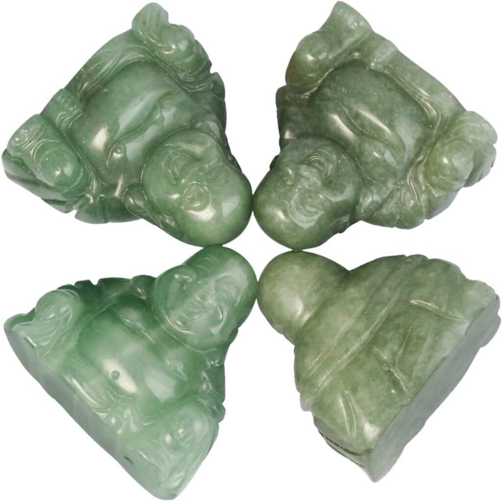 mookaitedecor Green Aventurine Happy Buddha Crystal Figurine Carved Statue Pocket Stone Home Decoration 1.5 inch