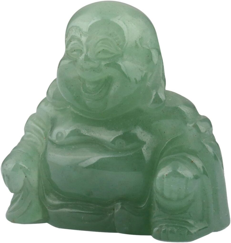 mookaitedecor Green Aventurine Happy Buddha Crystal Figurine Carved Statue Pocket Stone Home Decoration 1.5 inch