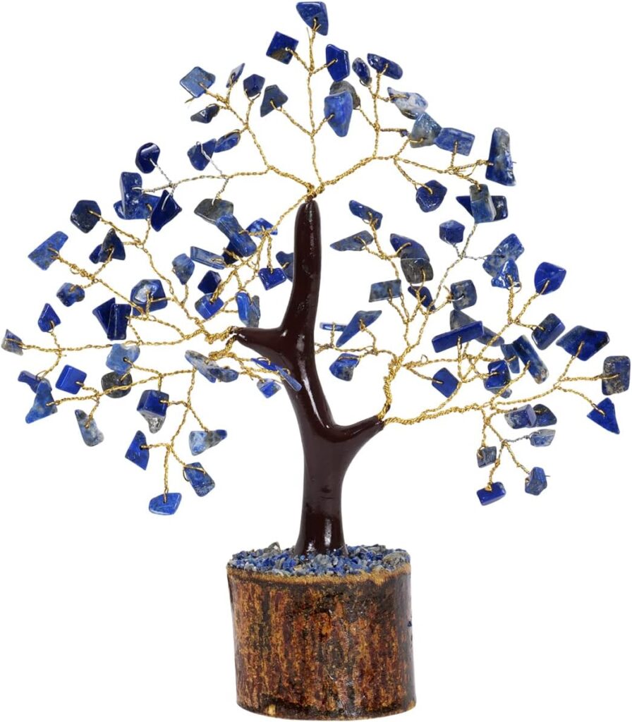 NARIBABU Lapis Lazuli Crystal - Gemstone Tree - Crystal Money Tree - Desk Decorations - Feng Shui Tree - Crystals Decor - Shelf Decor - Positive Energy Crystals - Housewarming Gift