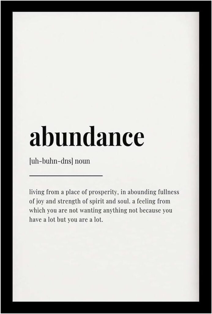 sxjywb ABUNDANCE DEFINITION PRINT Wall Art Print Abundance Print Definition Print Quote Print Canvas Wall Art for Bedroom Home Decorations 08x12inch-Black Metal Framed