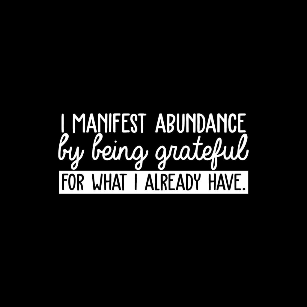 Vinyl Wall Art Decal - I Manifest Abundance by Being Grateful for What I Already Have - 10.5 x 25 - Modern Positive Inspirational Quote for Home Bedroom Office Decoration Sticker (White)