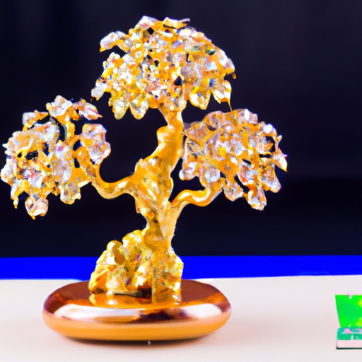 VOVOV Feng Shui Pale Gold Crystal Money Tree Bonsai Style Decoration for Wealth and Luck