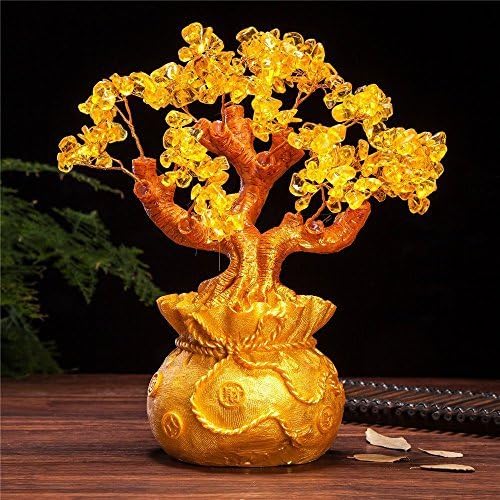 VOVOV Feng Shui Pale Gold Crystal Money Tree Bonsai Style Decoration for Wealth and Luck