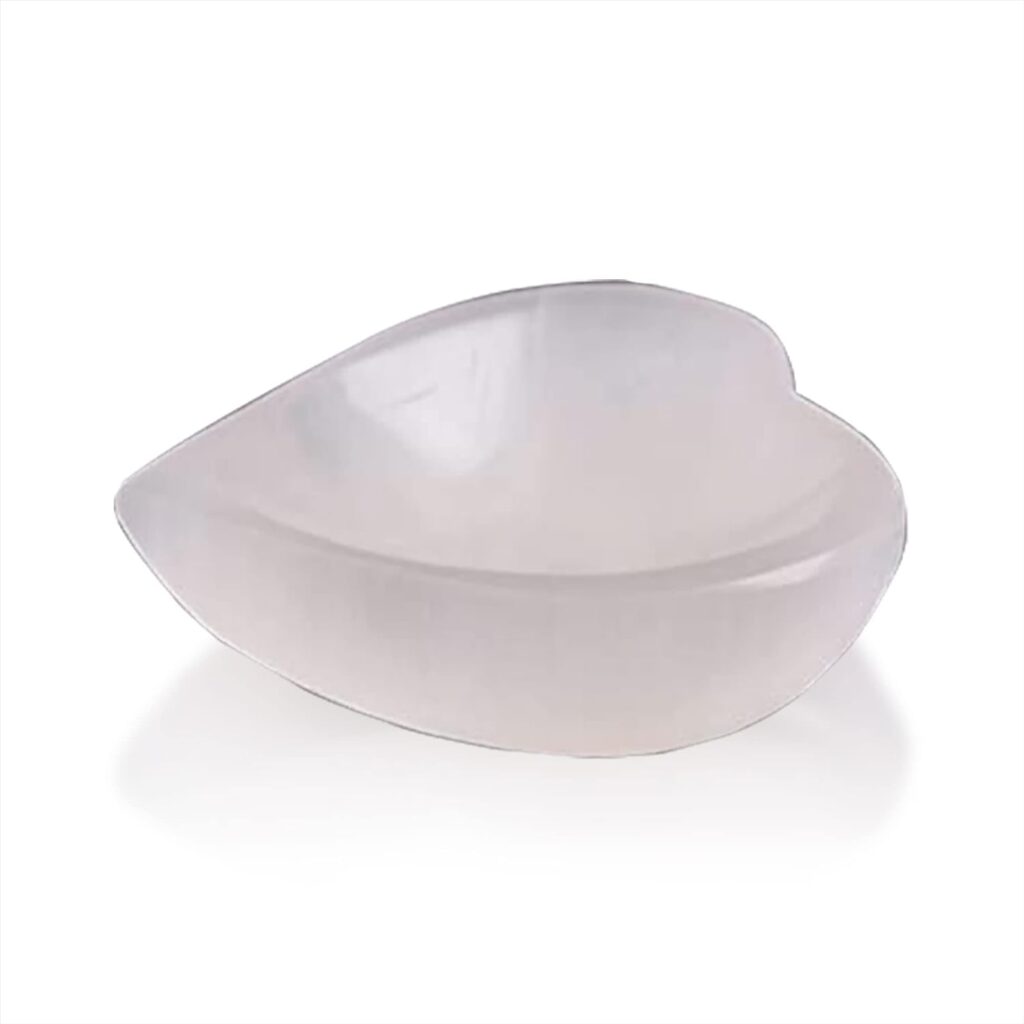 WBM Selenite Crystal Heart Shape Bowl 10cm, Reiki Healing Medication  Home Decoration Stone, Ideal for Cleansing and Smudging Plate, White