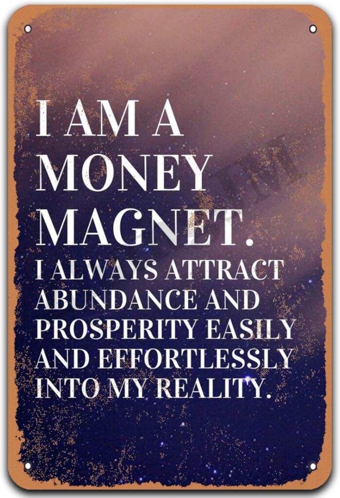 ZhangJM I Am A Money Magnet I Always Attract Abundance Vintage Look 20X30 CM Metal Decoration Painting Sign for Home Kitchen Bathroom Farm Garden Garage Inspirational Quotes Wall Decor