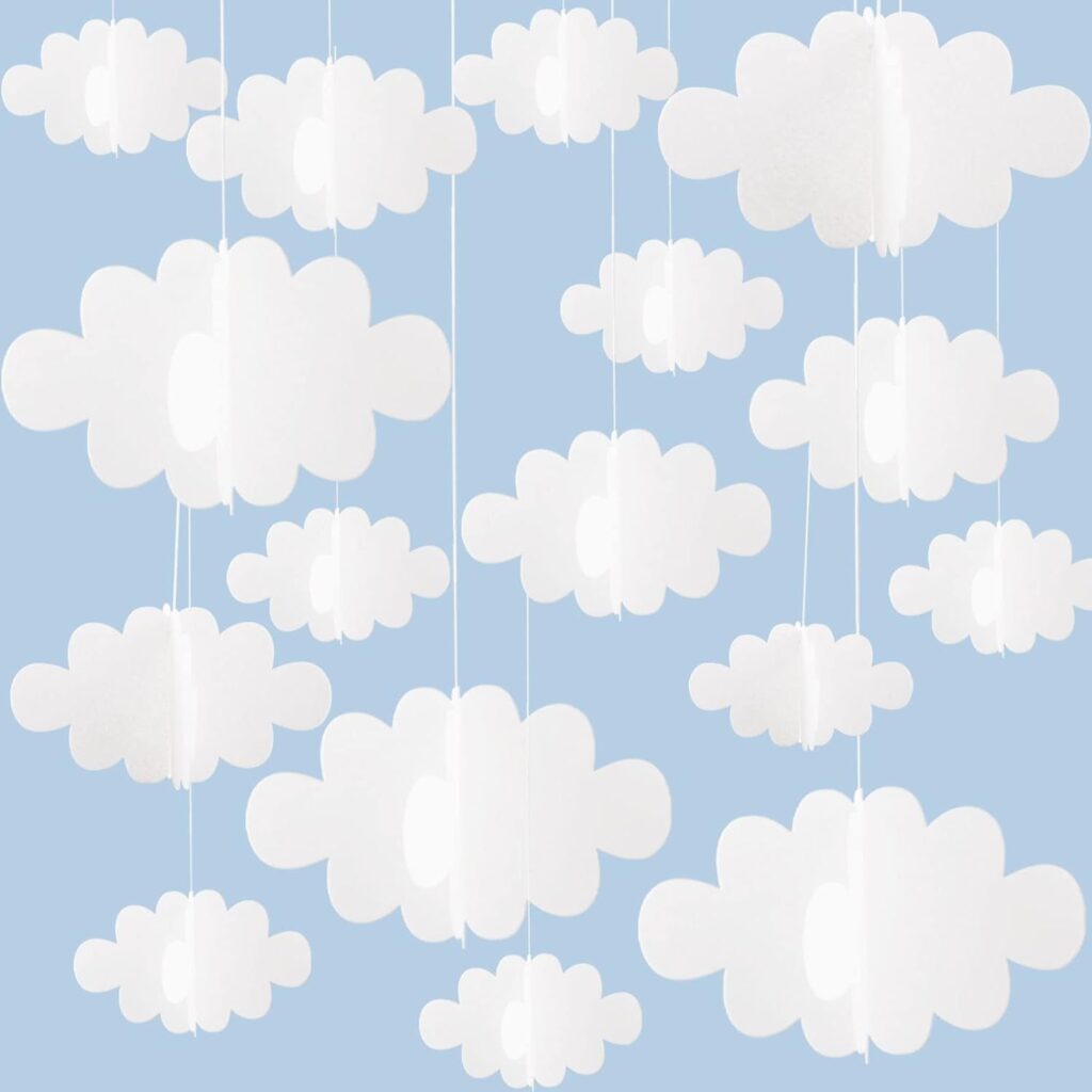 16 Pcs 3D Cloud Decorations Hanging Clouds for Ceiling Artificial Clouds Props Fake Cloud Ornaments Wall Decor Clouds Imitation Decorations Baby Shower Ceiling Party Nursery Children Room Art Wedding