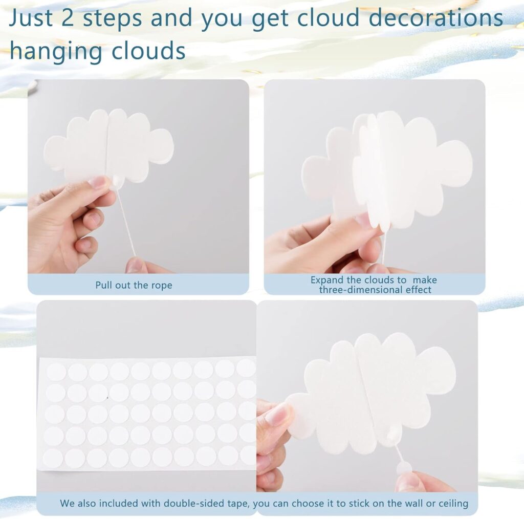 16 Pcs 3D Cloud Decorations Hanging Clouds for Ceiling Artificial Clouds Props Fake Cloud Ornaments Wall Decor Clouds Imitation Decorations Baby Shower Ceiling Party Nursery Children Room Art Wedding