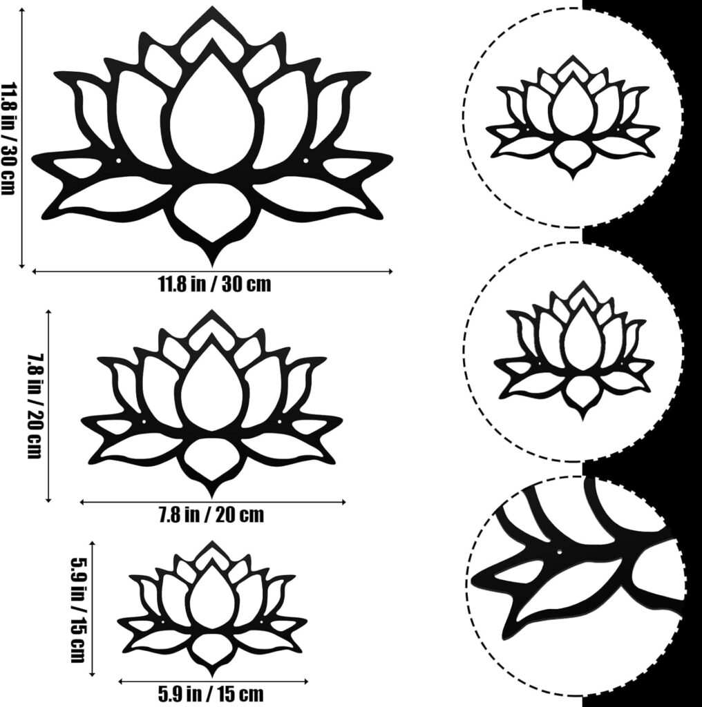 3 Pieces Metal Lotus Flower Wall Decor Black Lotus Wall Art Hollow Out Lotus Flower Wall Signs Metal Flower Hanging Wall Silhouette for Bedroom Bathroom Kitchen Office Garden Hotel Decorations