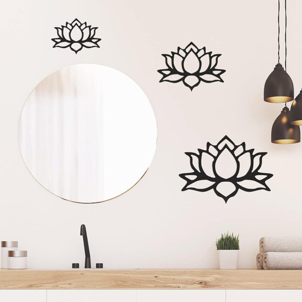 3 Pieces Metal Lotus Flower Wall Decor Black Lotus Wall Art Hollow Out Lotus Flower Wall Signs Metal Flower Hanging Wall Silhouette for Bedroom Bathroom Kitchen Office Garden Hotel Decorations