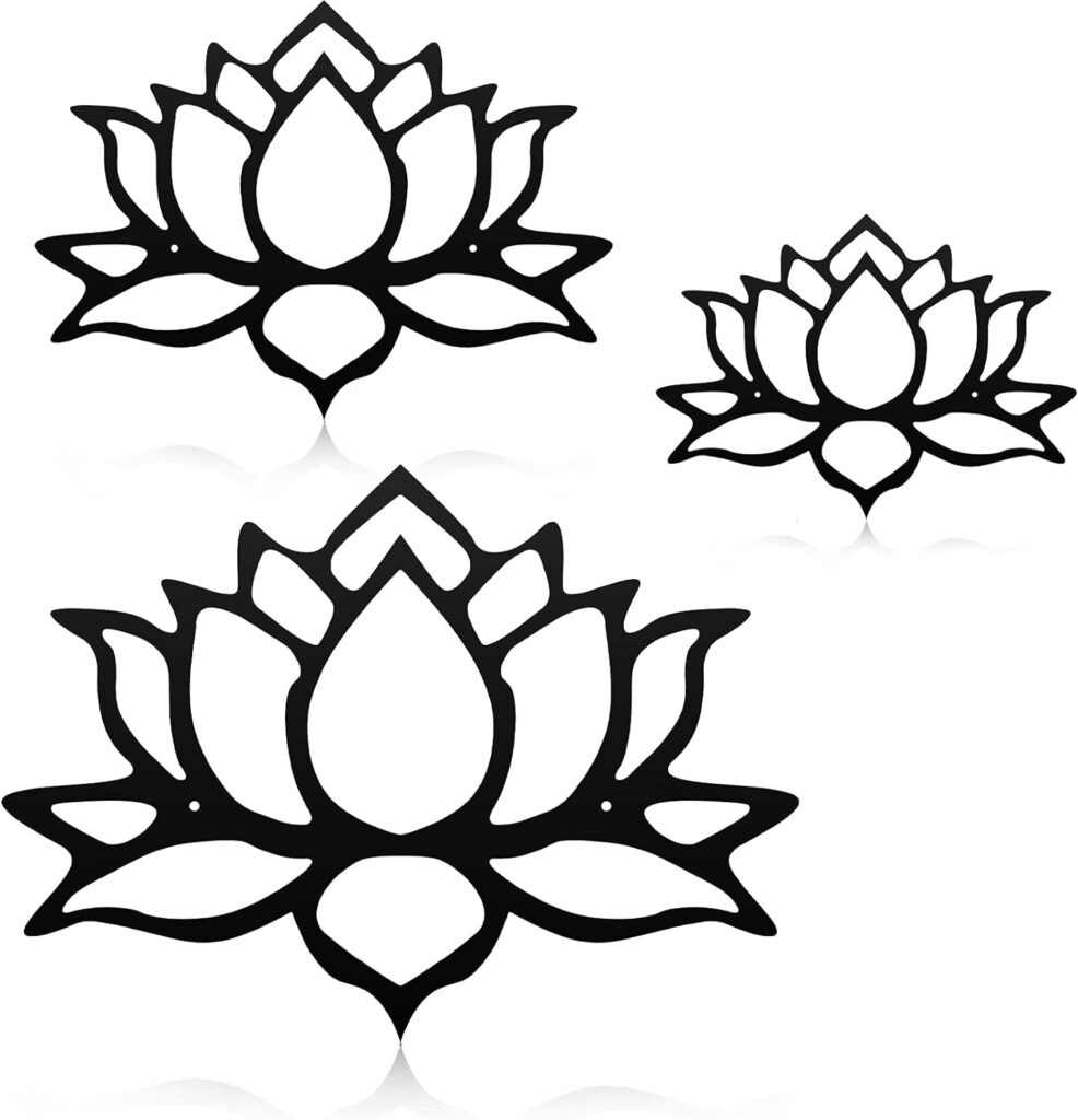 3 Pieces Metal Lotus Flower Wall Decor Black Lotus Wall Art Hollow Out Lotus Flower Wall Signs Metal Flower Hanging Wall Silhouette for Bedroom Bathroom Kitchen Office Garden Hotel Decorations