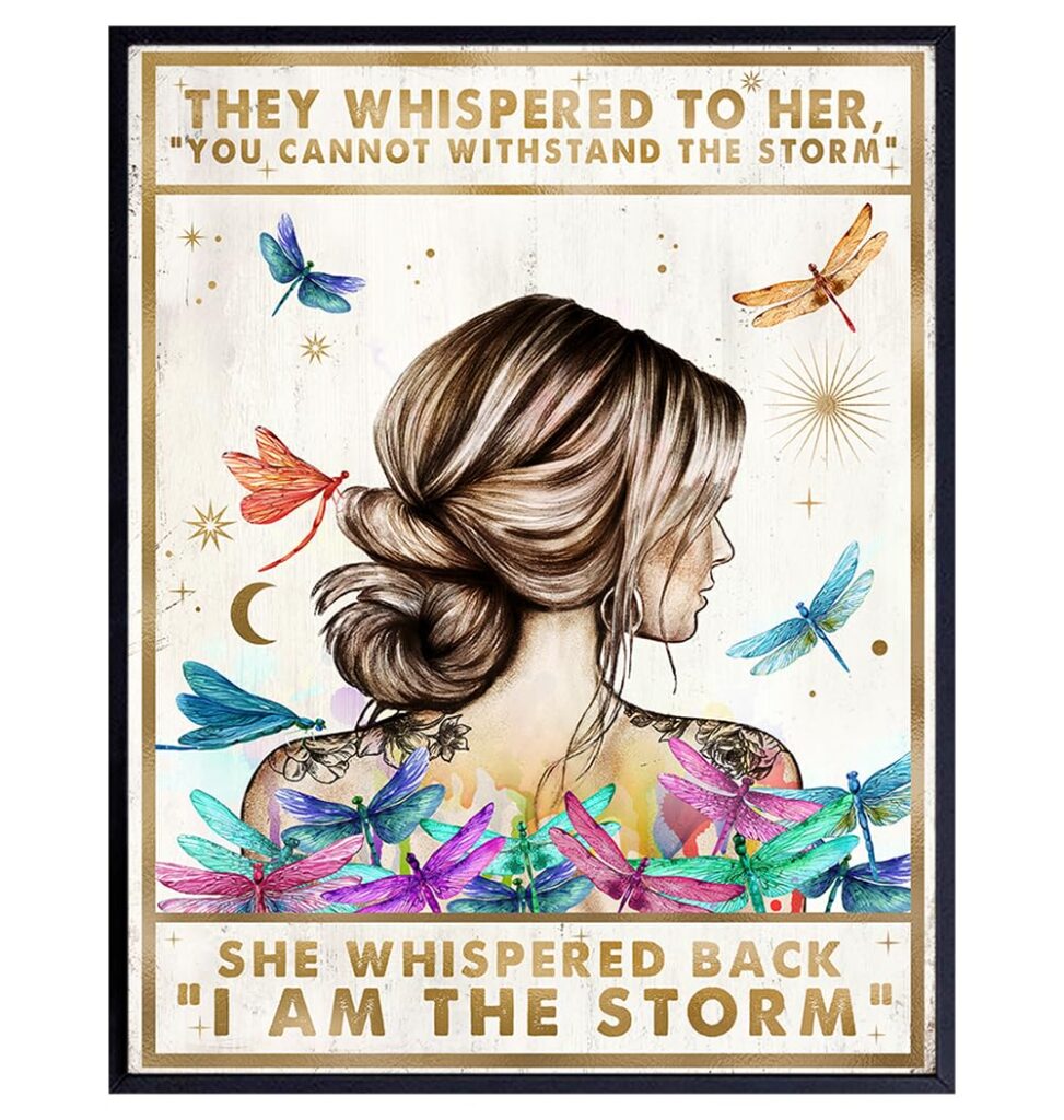 Inspirational Positive Quotes Wall Decor - She Whispered Back I Am The Storm - Hippie Boho Wall Art - Motivational Poster - Encouragement Gifts for Women - Rustic Bedroom Living Room Home Office