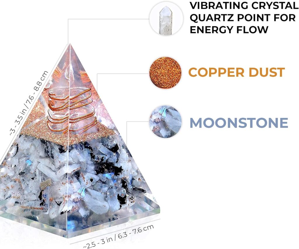 New Inspirational Orgonite Pyramid for Success | Rainbow Moonstone Orgone Pyramid for Anti-stress - Calmness – Growth – Strength – Healing Crystal Gemstone Pyramid